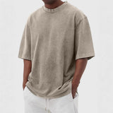 Mens Washed Color Distressed Pullover T-Shirt