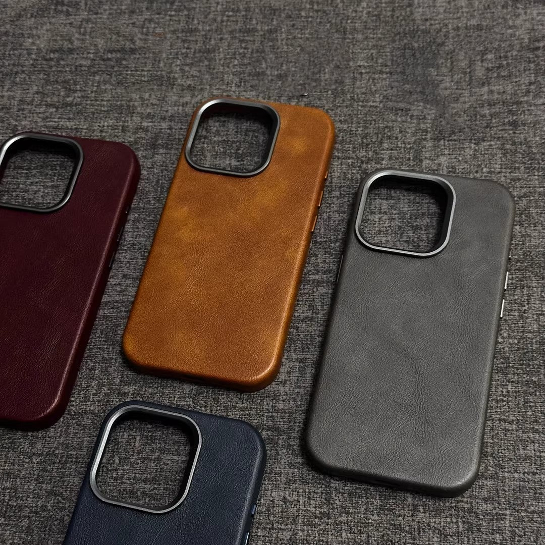 Genuine Leather Magnetic Shockproof Phone Case for iPhone 13 14 15 16 17 18 Series