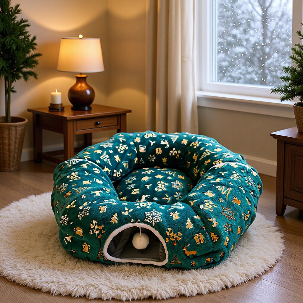 S-shaped Christmas cat tunnel bed, photo 1