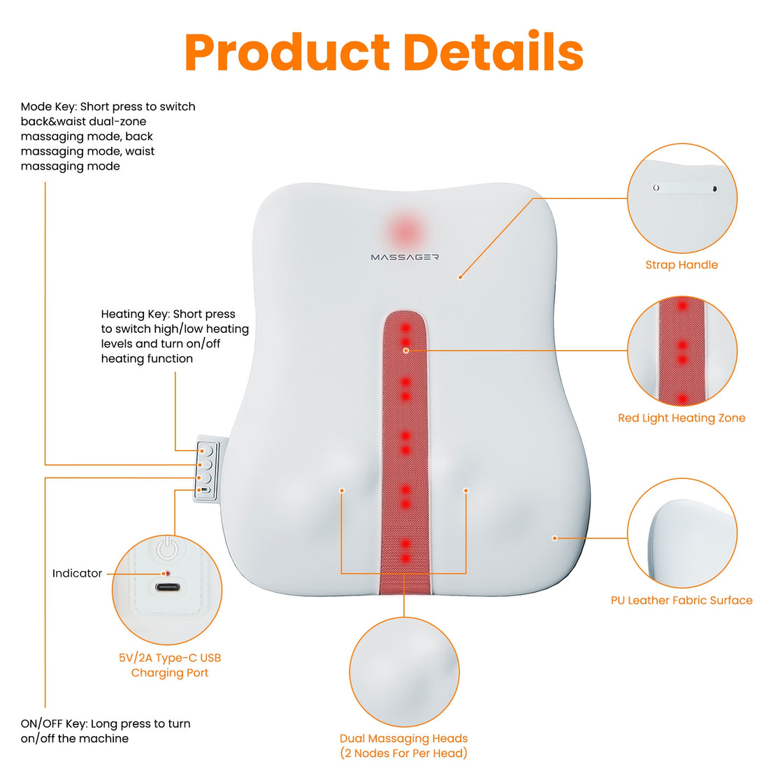 Shiatsu back massager pillow front view
