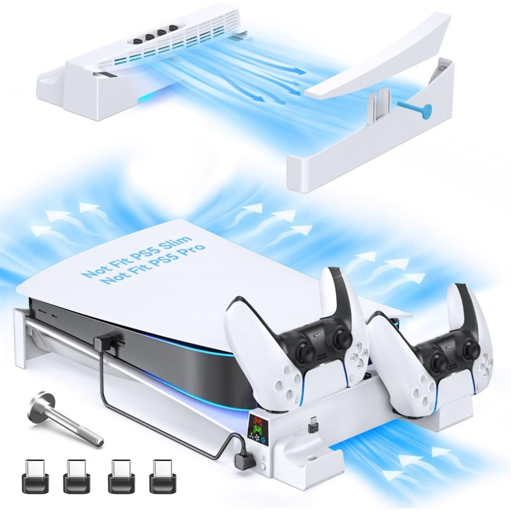 PS5 Horizontal Stand with Cooling Fan and Dual Controller Charger