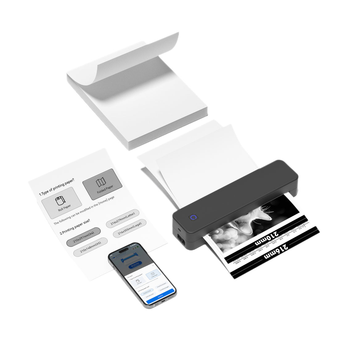 MT80 Portable Bluetooth Thermal Printer in Black and White, image 5 of 9