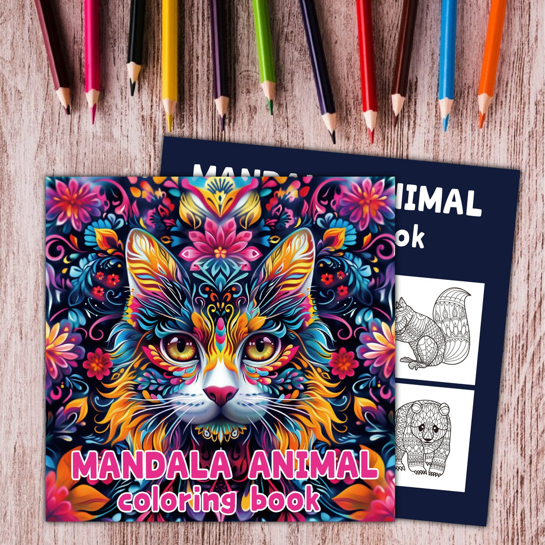 Square adult coloring book with mandala and fantasy designs, photo 3