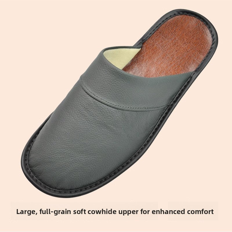 Genuine Leather Home Slippers with Anti-Slip Sole