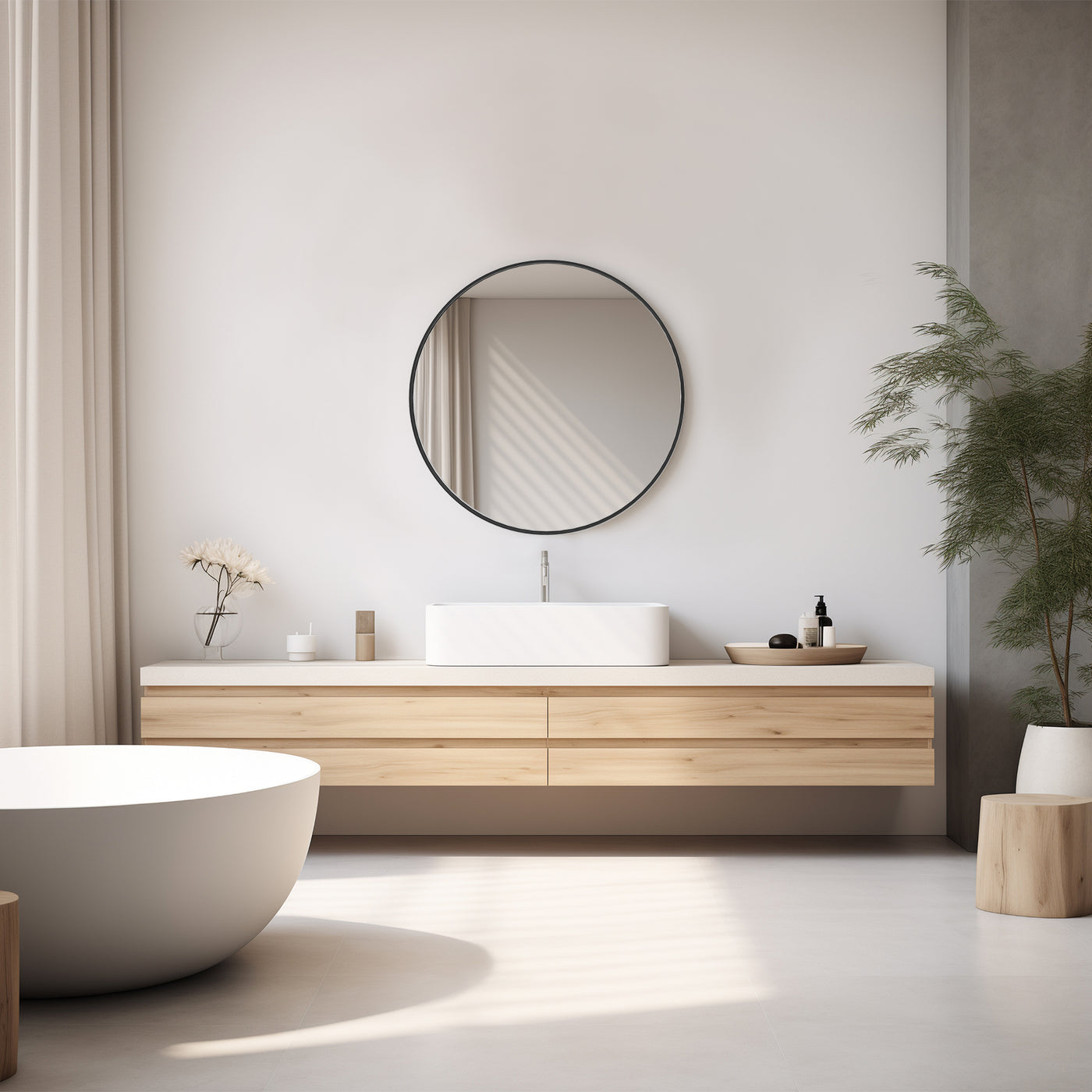 20 Inch Black Circular Wall Mirror for Home Decor