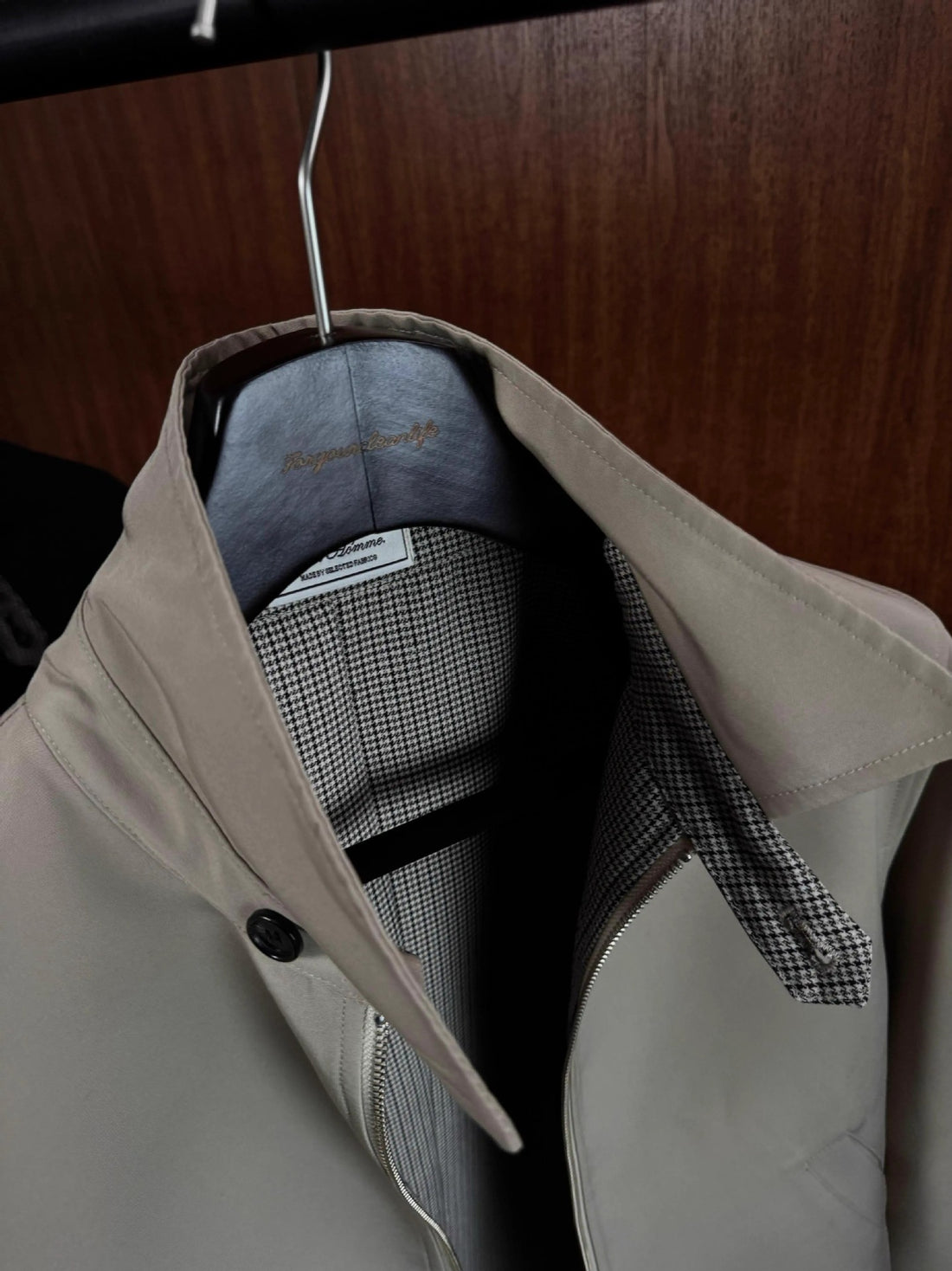 Men's Houndstooth Pattern Lapel Zipper Jacket Tailored Fit Long Sleeve