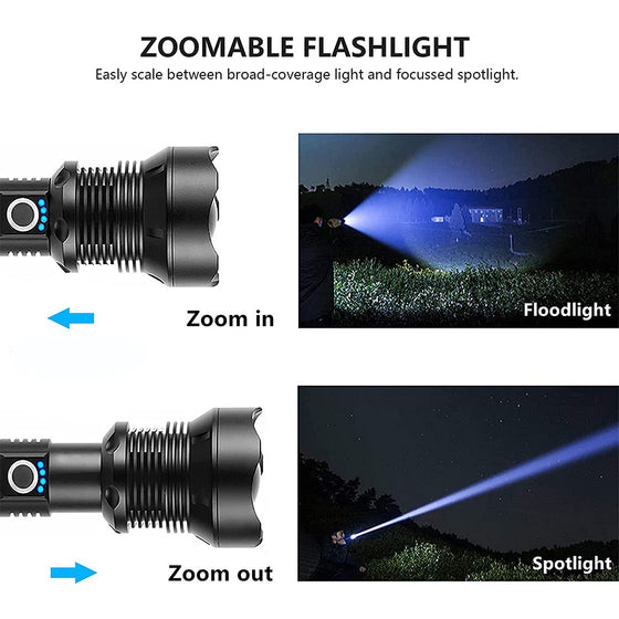 High Power Zoom LED Flashlight USB Rechargeable Outdoor Lighting & Tools product image 2