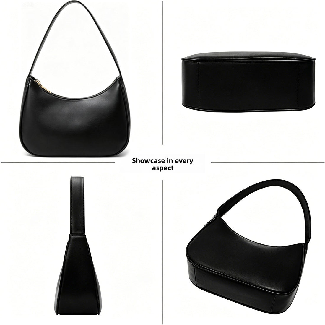 PU Leather Women's Underarm Bag Large Capacity Zipper Tote Handbag