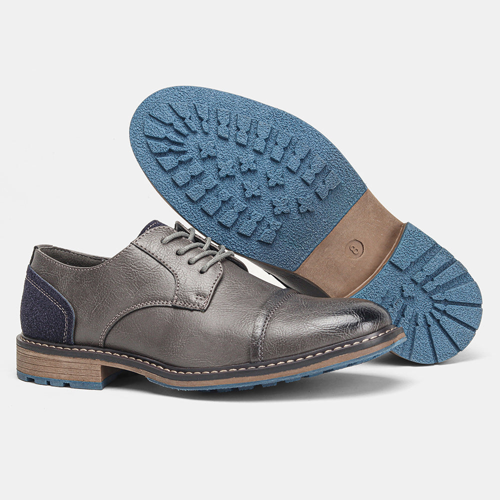 Men's Vintage Business Casual Leather Shoes Low Top Lace Up Round Toe Dress Sneakers