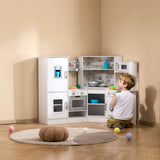 Kids play kitchen with sound full front view in white