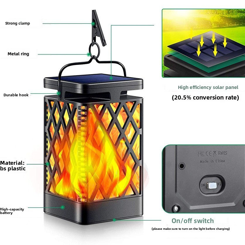 Solar Powered Outdoor Flame Effect LED Lantern