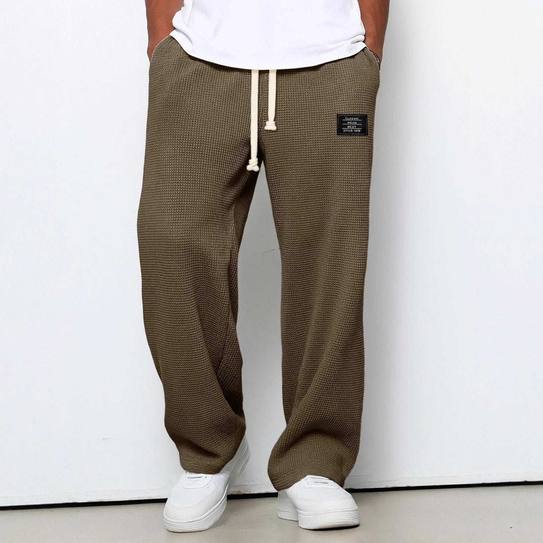 Men?s Waffle Texture Loose Wide-Leg Casual Pants