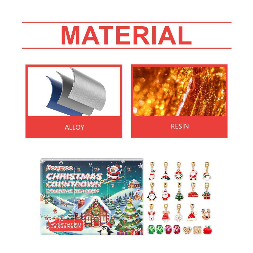 Bracelet advent calendar materials: alloy and resin charms