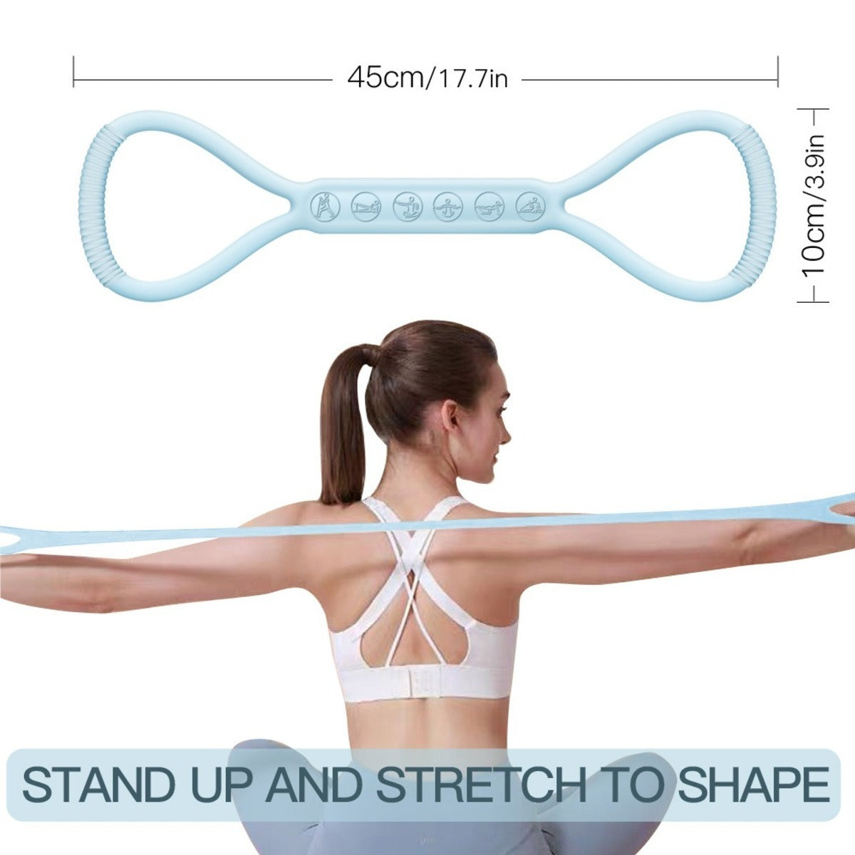 Figure 8 resistance band used for glute bridge