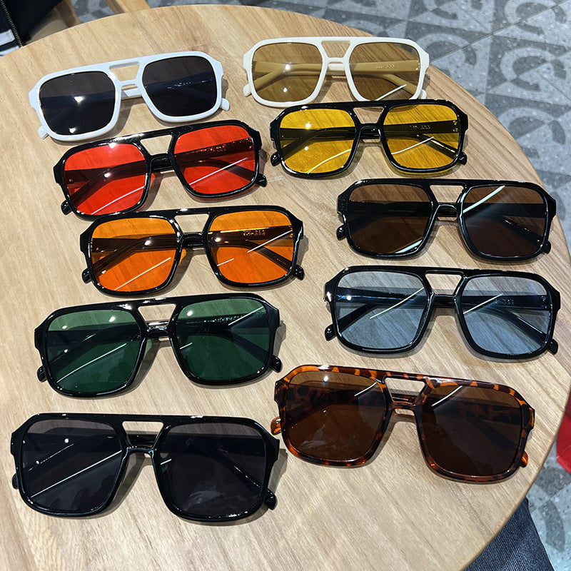 Candy Color Double Bridge Square Frame Sunglasses