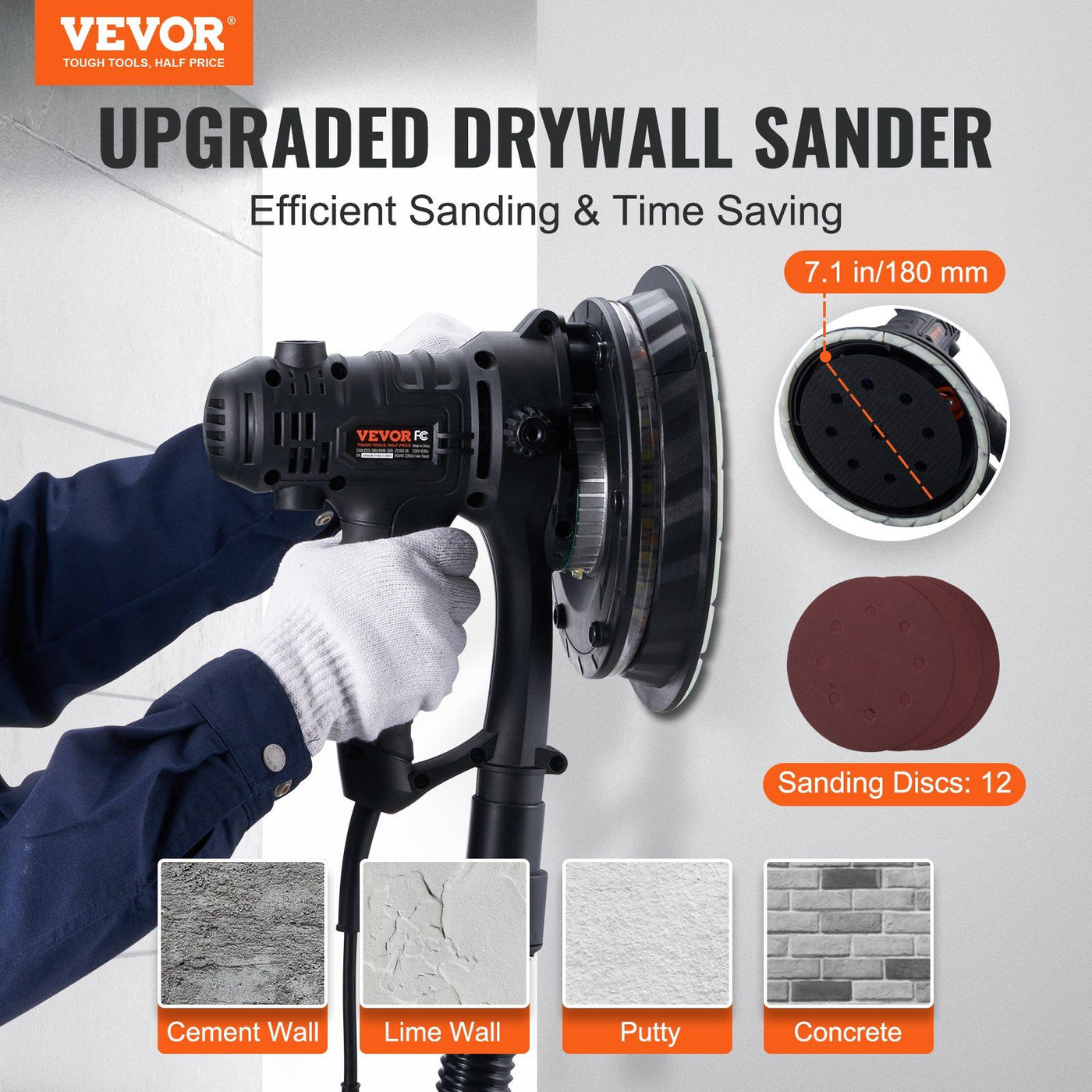 800W variable speed drywall sander with built-in vacuum