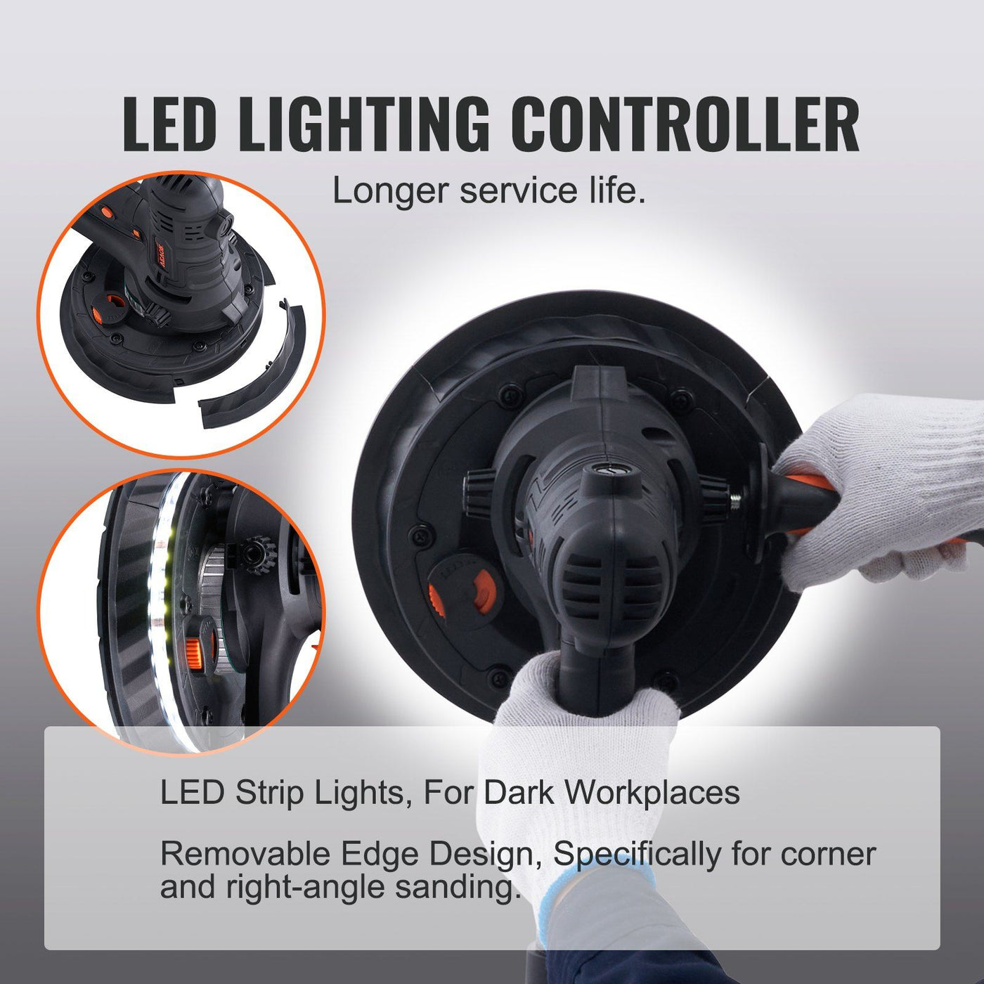 800W variable speed drywall sander with built-in vacuum