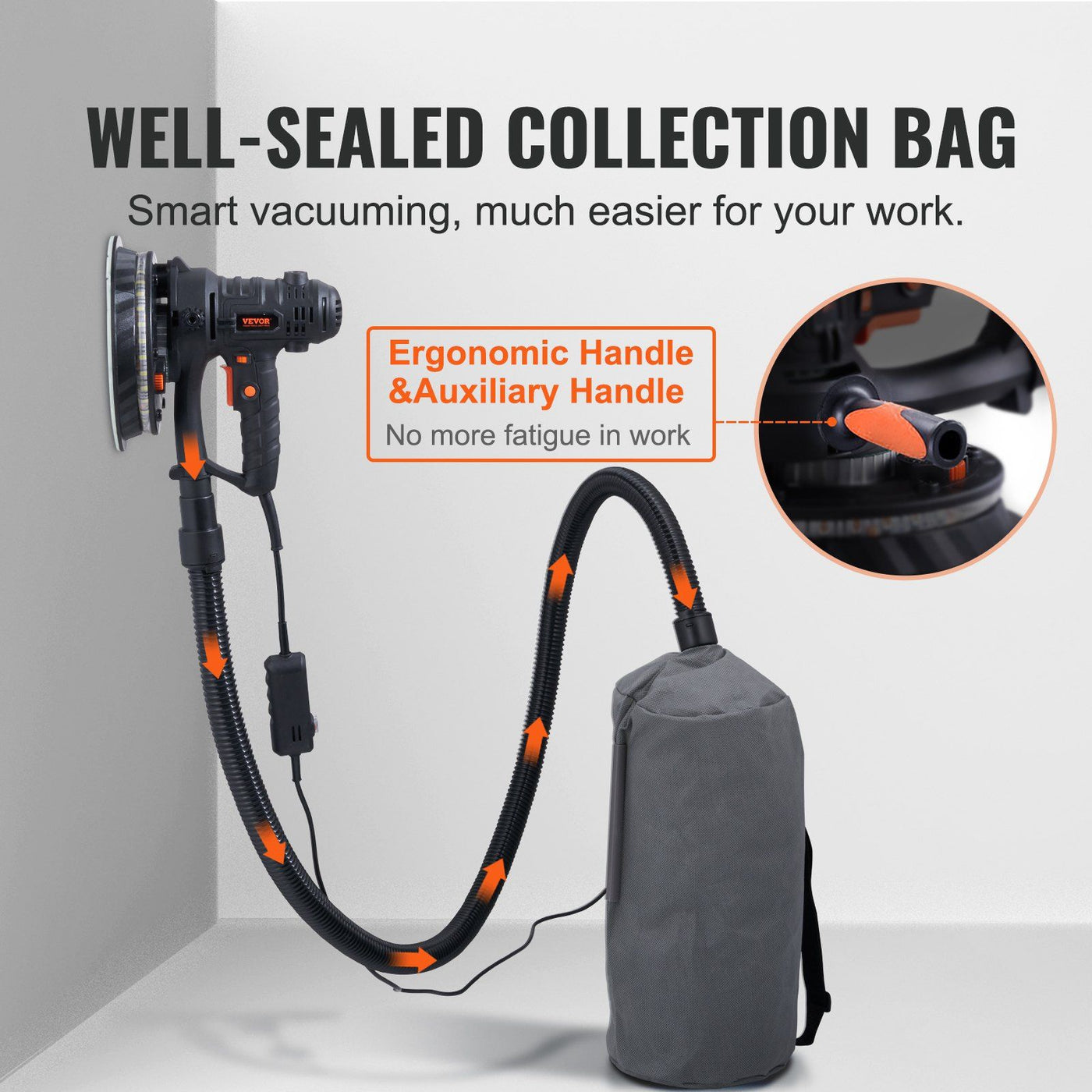 800W variable speed drywall sander with built-in vacuum
