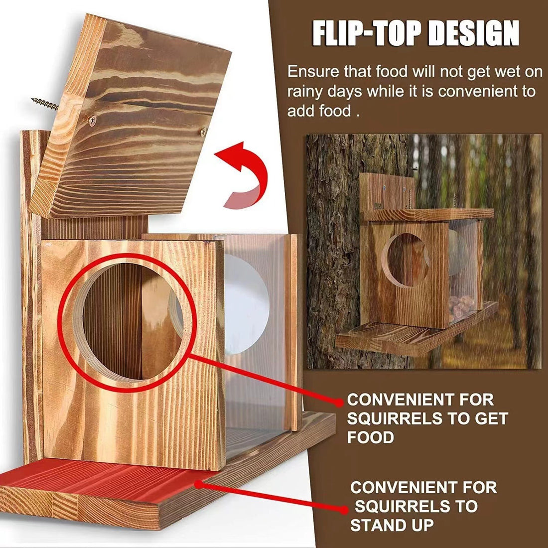 Wooden Hanging Squirrel Feeder Outdoor Small Animal Feeding House