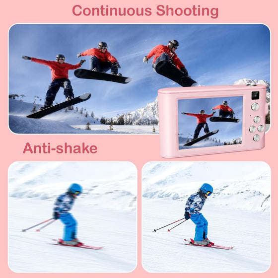 Kids digital camera continuous shooting and anti-shake photos of snowboarders and skiers