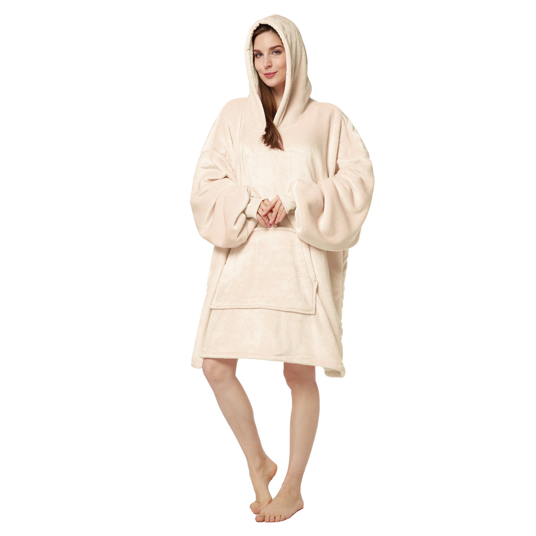Flannel Hooded Pullover Sweatshirt Pajamas Wearable Blanket Lazy Clothes