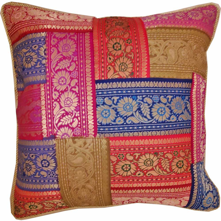 Patchwork Jacquard Silk Cushion Cover, 16 x 16 in