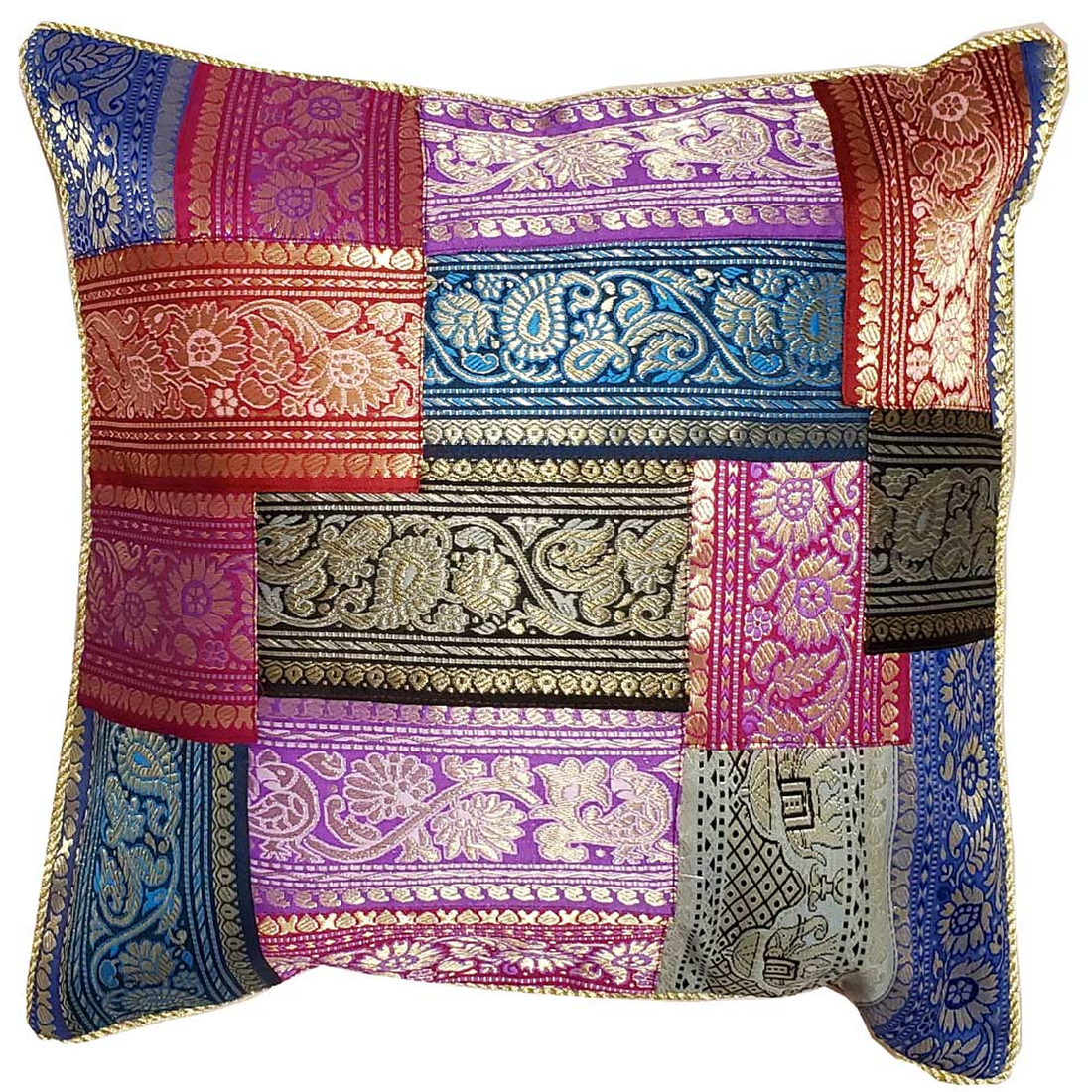 Patchwork Jacquard Silk Cushion Cover, 16 x 16 in
