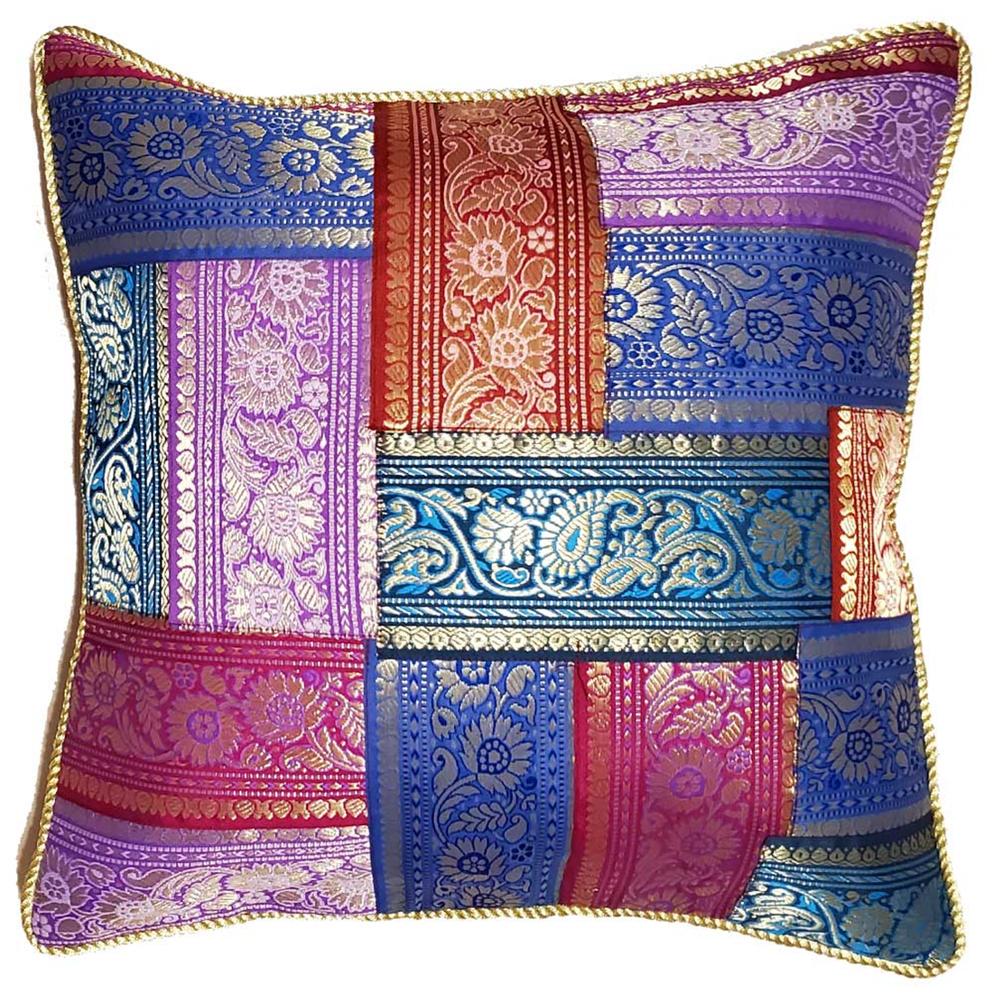 Patchwork Jacquard Silk Cushion Cover, 16 x 16 in