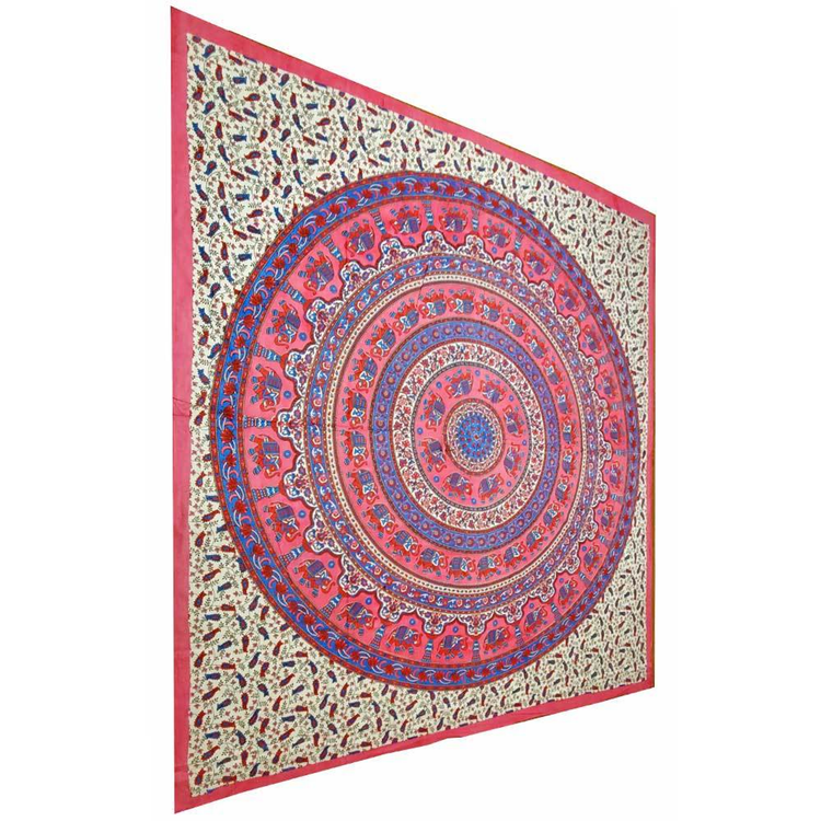 Pink Elephant Mandala Floral Tapestry, 90 x 80 in