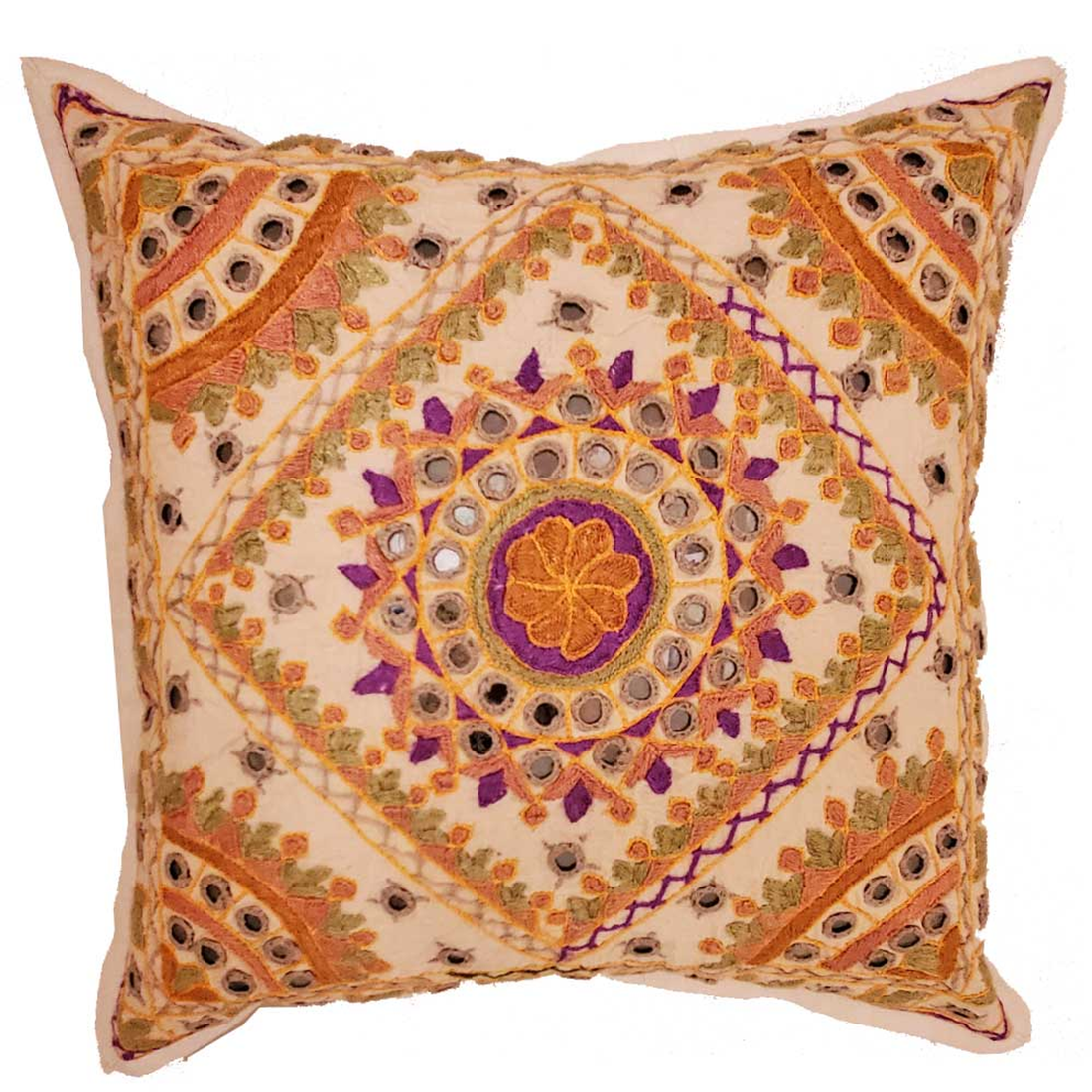 Indian Mirror Work Chandrama Cushion Cover