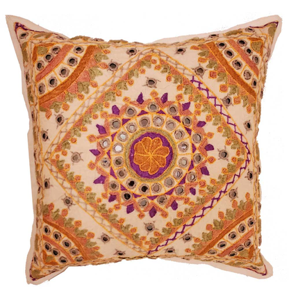 Indian Mirror Work Chandrama Cushion Cover