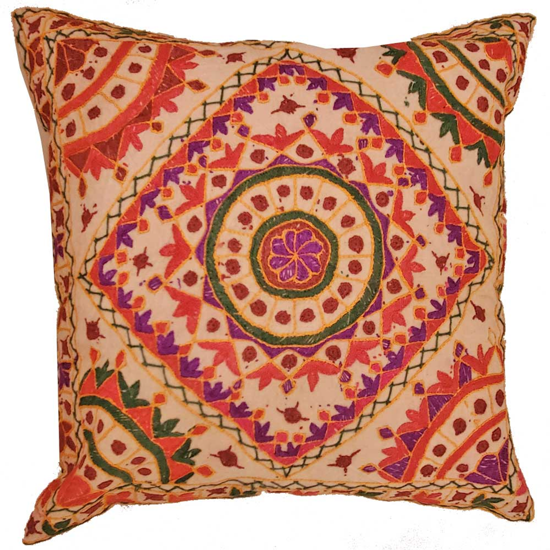 Indian Mirror Work Chandrama Cushion Cover