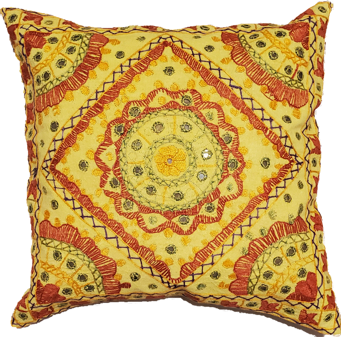 Indian Mirror Work Chandrama Cushion Cover