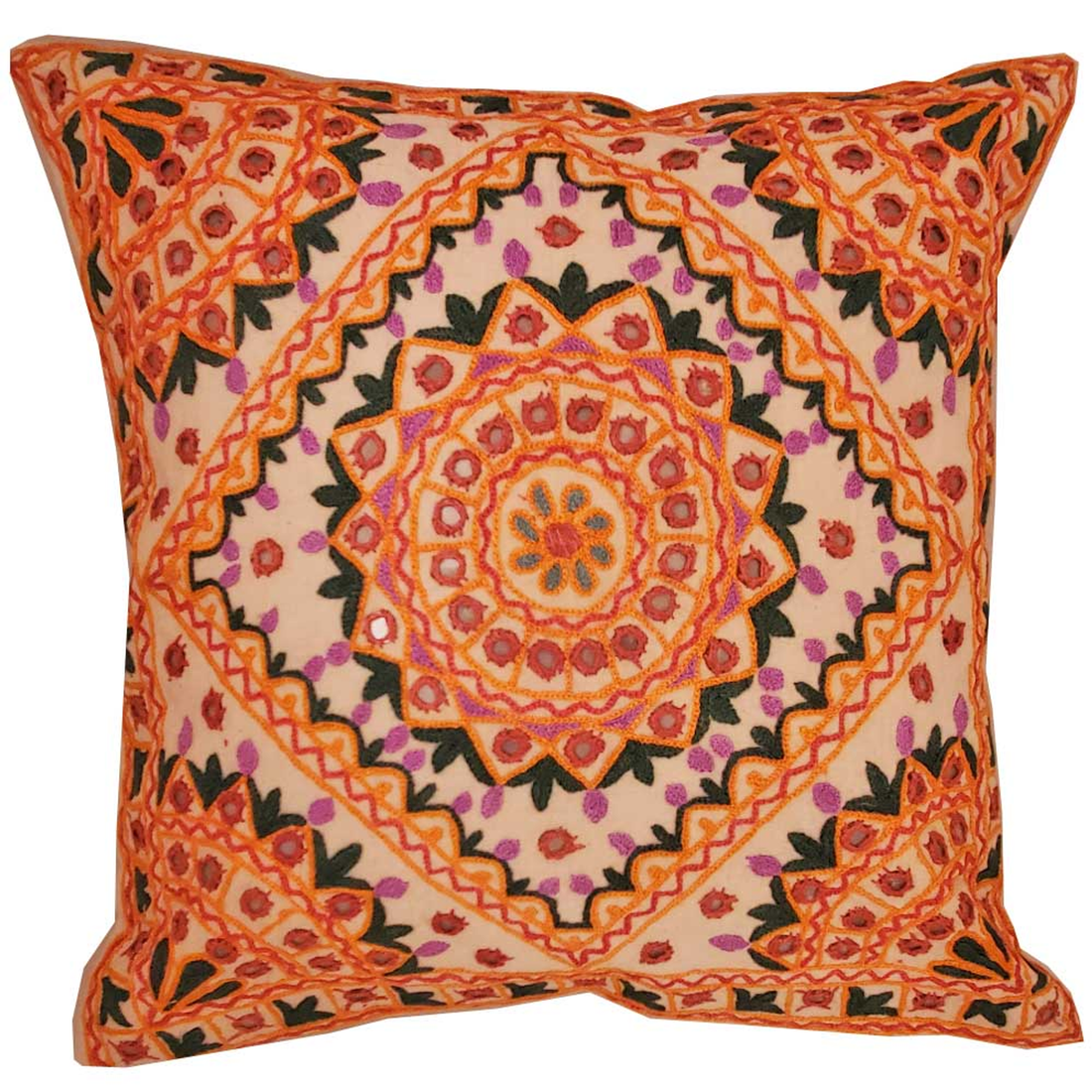 Indian Mirror Work Chandrama Cushion Cover
