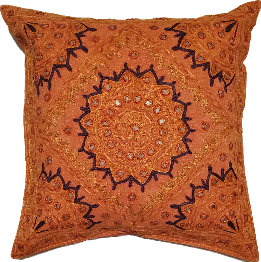 Indian Mirror Work Chandrama Cushion Cover