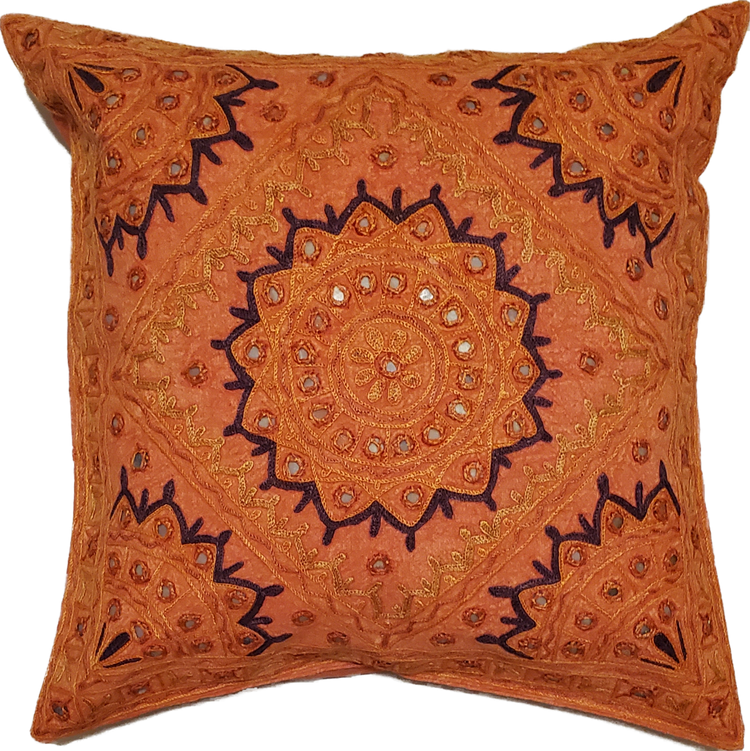 Indian Mirror Work Chandrama Cushion Cover