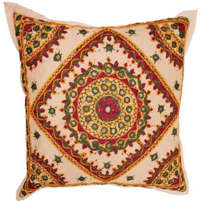 Indian Mirror Work Chandrama Cushion Cover