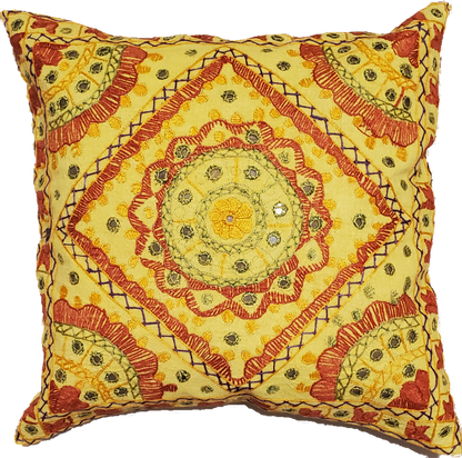 Indian Mirror Work Chandrama Cushion Cover