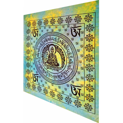 Buddhist Om Symbol Tapestry with Seven Chakra Border