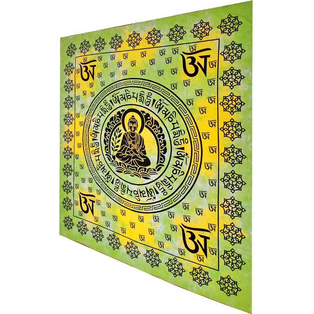 Buddhist Om Symbol Tapestry with Seven Chakra Border
