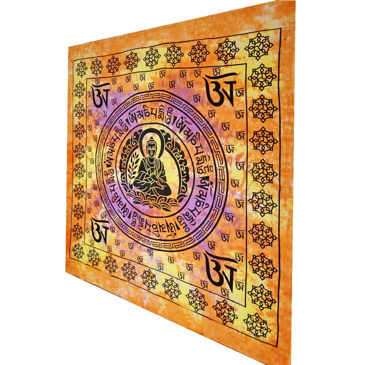 Buddhist Om Symbol Tapestry with Seven Chakra Border