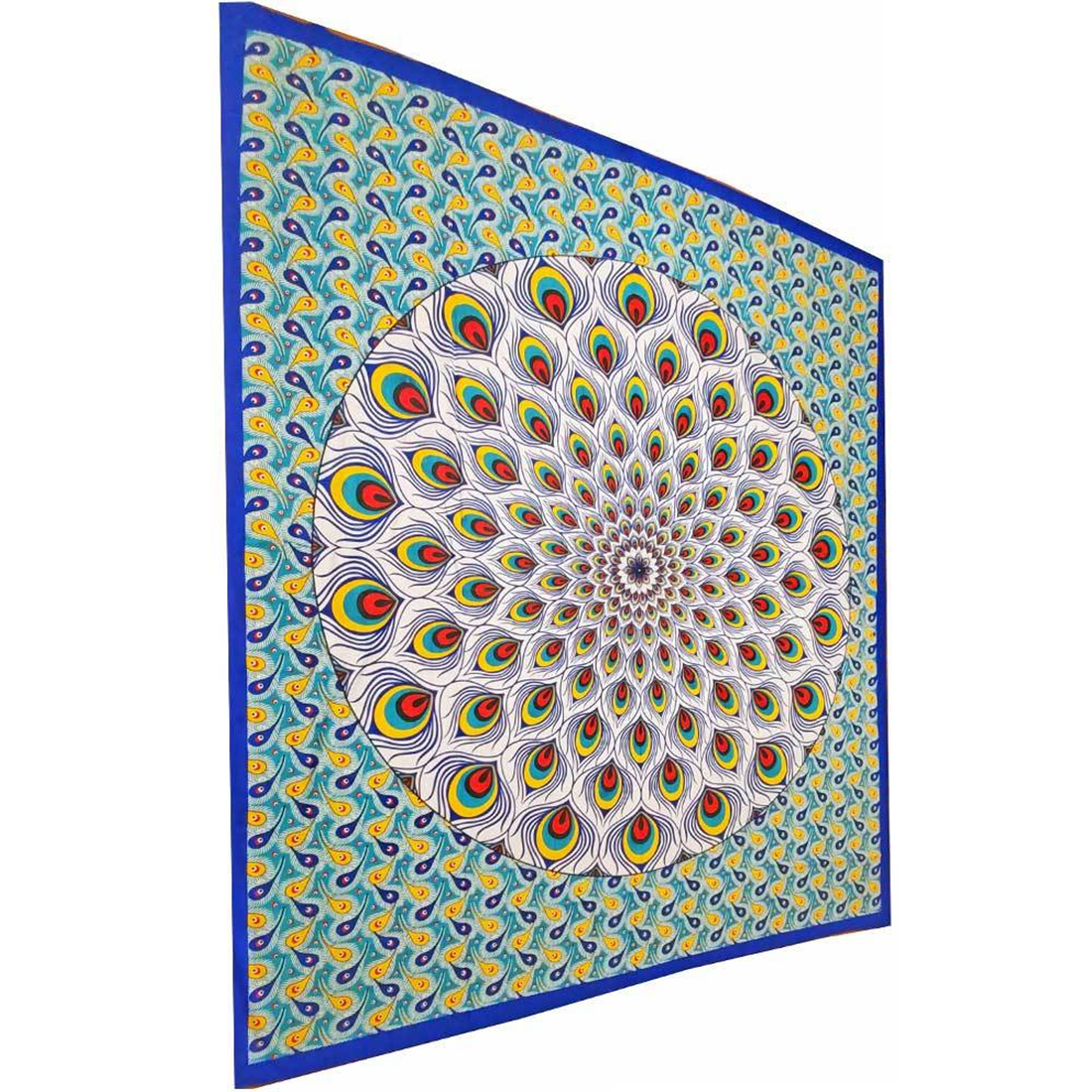 Yellow Geometric Peacock Tapestry
