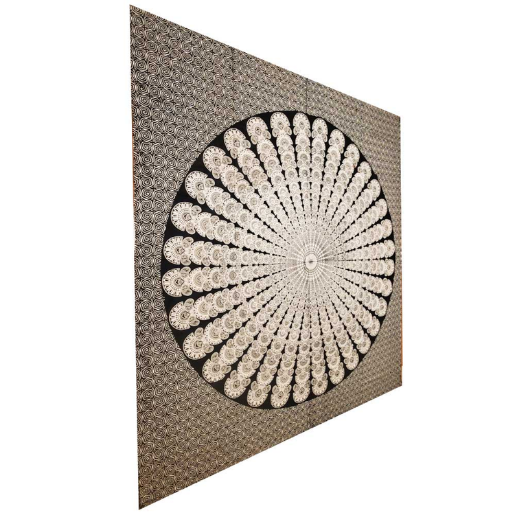Optical Illusion Spiral Peacock Mandala Tapestry