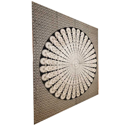 Optical Illusion Spiral Peacock Mandala Tapestry