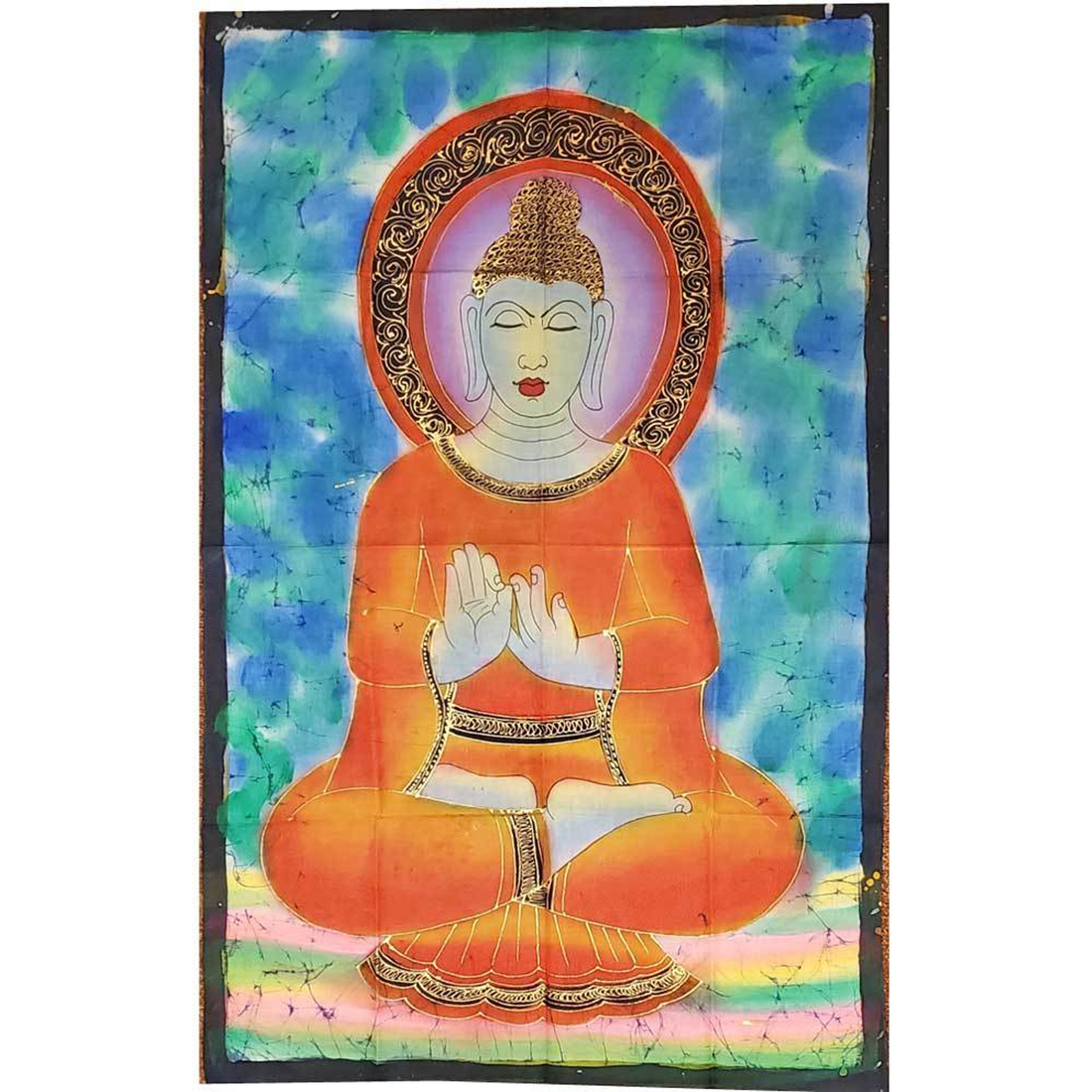 Buddha Teaching Double Lotus Meditation Wall Banner