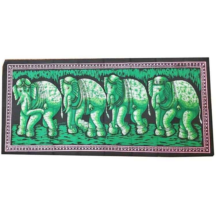 Matriarch Elephant Herd Batik Wall Banner