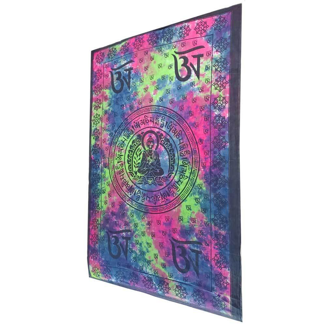 Buddhist Om Symbol Tapestry with Seven Chakra Symbol Border