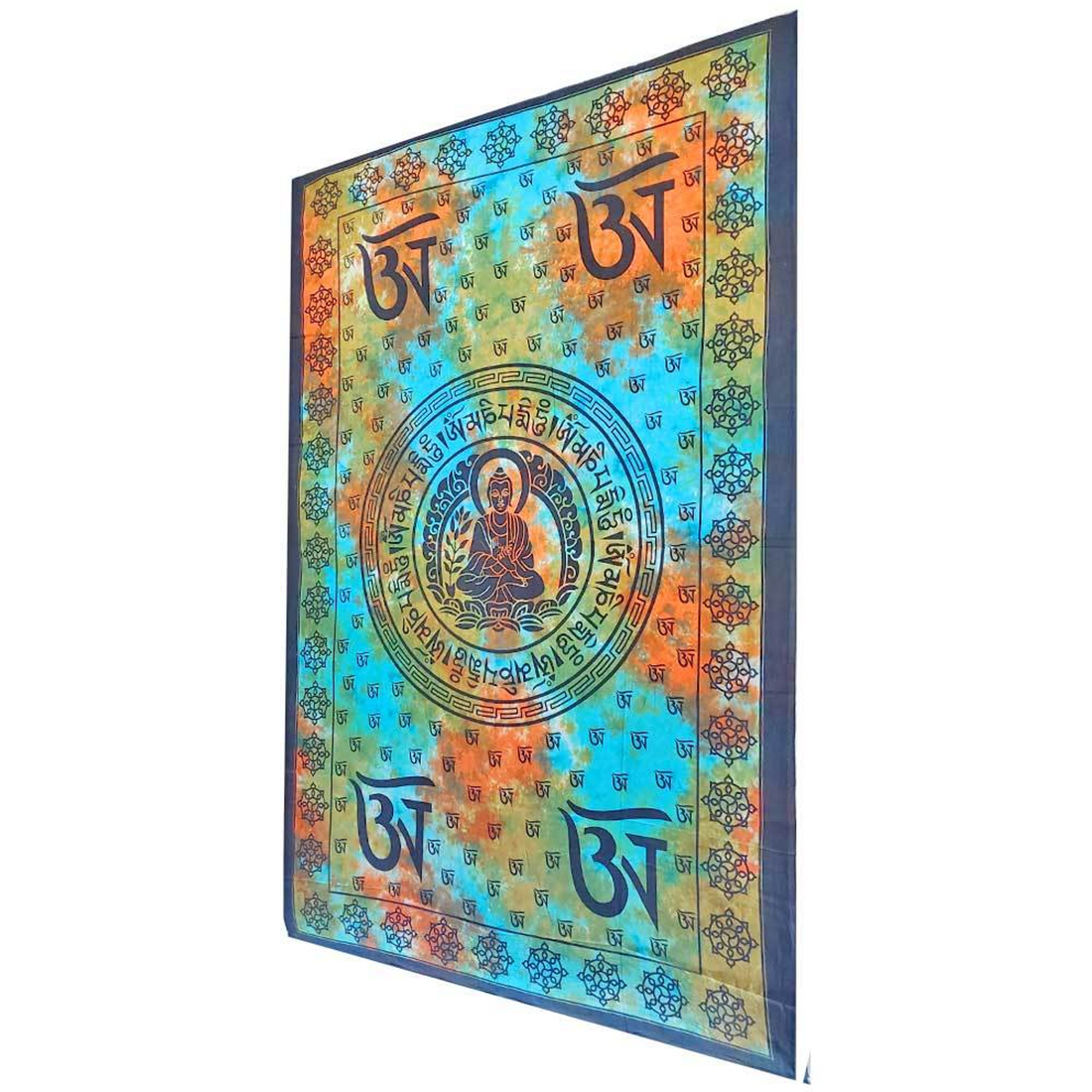 Buddhist Om Symbol Tapestry with Seven Chakra Symbol Border