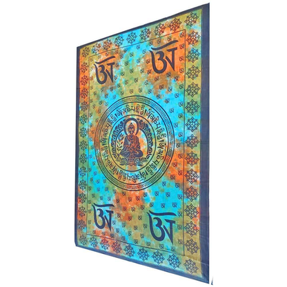 Buddhist Om Symbol Tapestry with Seven Chakra Symbol Border