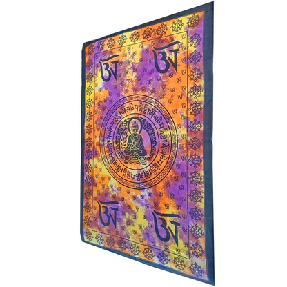 Buddhist Om Symbol Tapestry with Seven Chakra Symbol Border